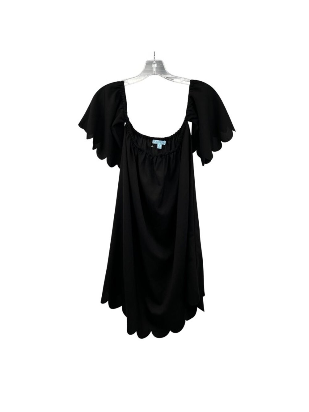 She + Sky Off Shoulder Shift Dress Scalloped Trim Black Womens Size Small